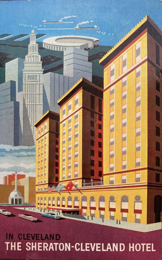 Postcard for the Sheraton-Cleveland Hotel in downtown Cleveland.