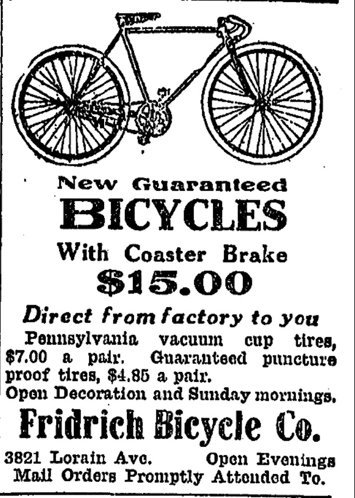 Early Plain Dealer ad for Fridrich Bicycle
