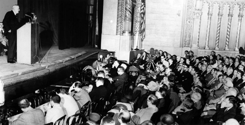 John Foster Dulles Talking in Music Hall