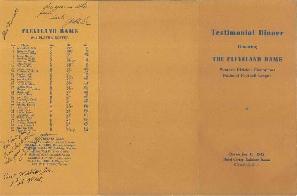 Cleveland Rams Dinner Program