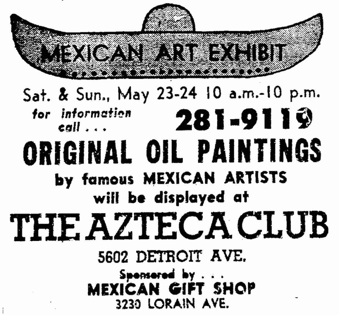 Ad for Art Exhibit at Club Azteca | Anuncio de una exposición de arte en el Club Azteca