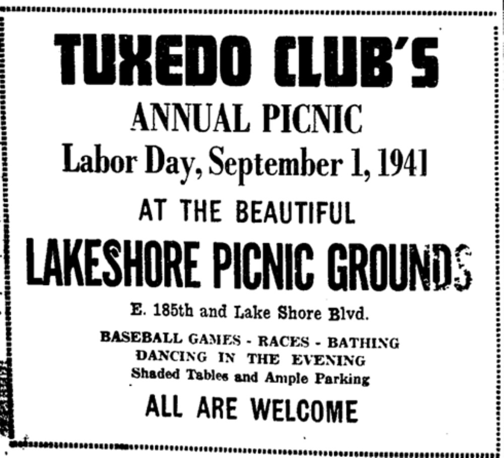 Tuxedo Club at Lake Shore Picnic Grounds Advertisement