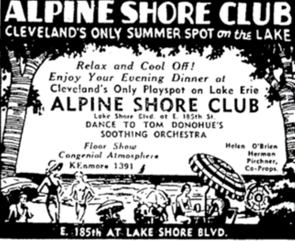 Herman Pirchner and Helen O'Brien's Alpine Shore Club Advertisement