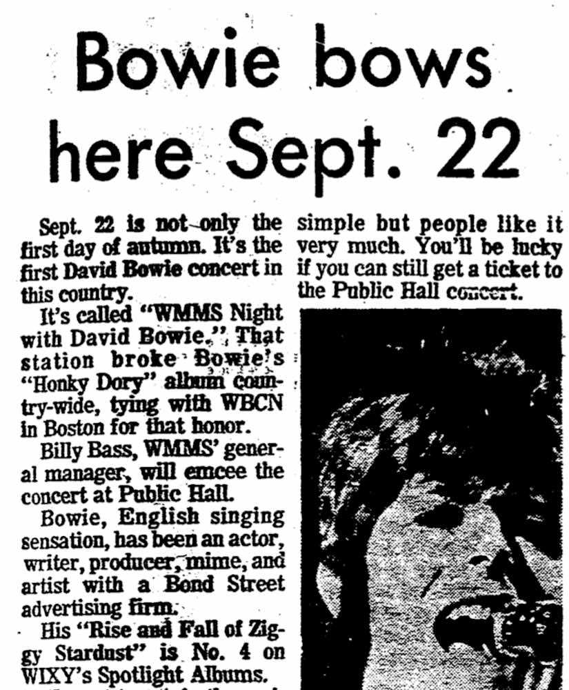 Bowie Bows Here Sept. 22