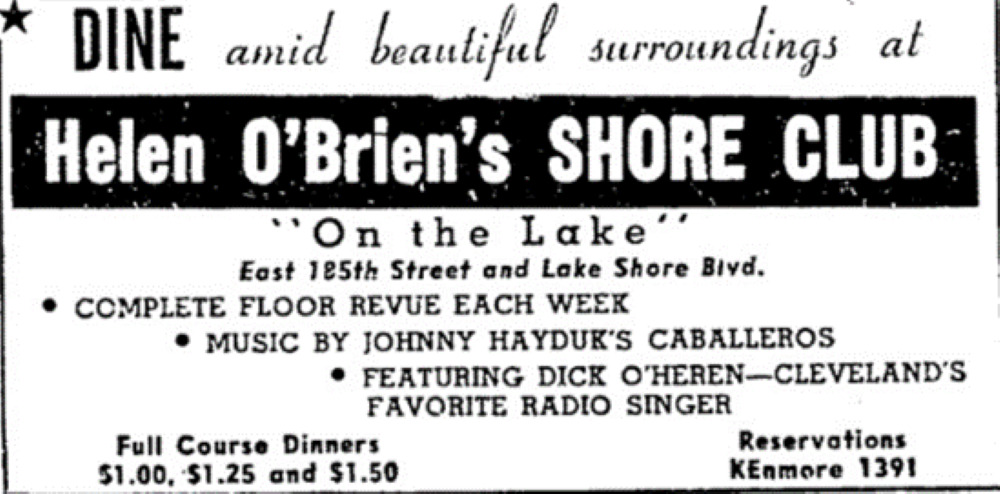 Helen O'Brien's Shore Club Advertisement